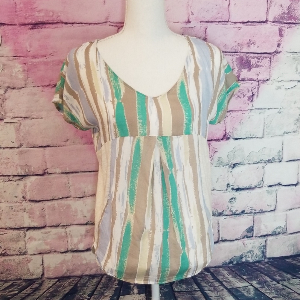 ANTHROPOLOGIE PORRIDGE PASTEL ABSTRACT V NECK TOP